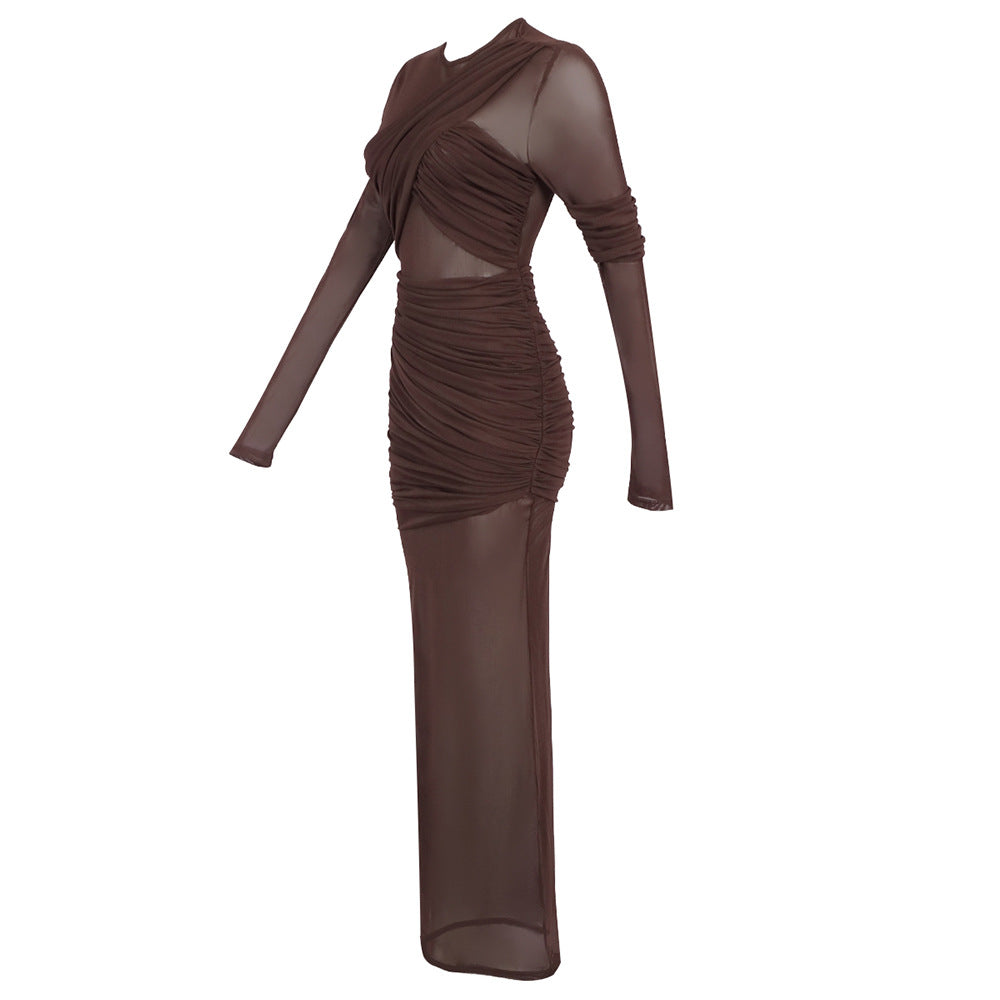 long sleeve mesh insert draped maxi dress Flowering Girl