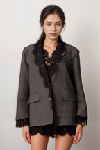 Dianthe Grey Lace-Panel Blazer Flowering Girl