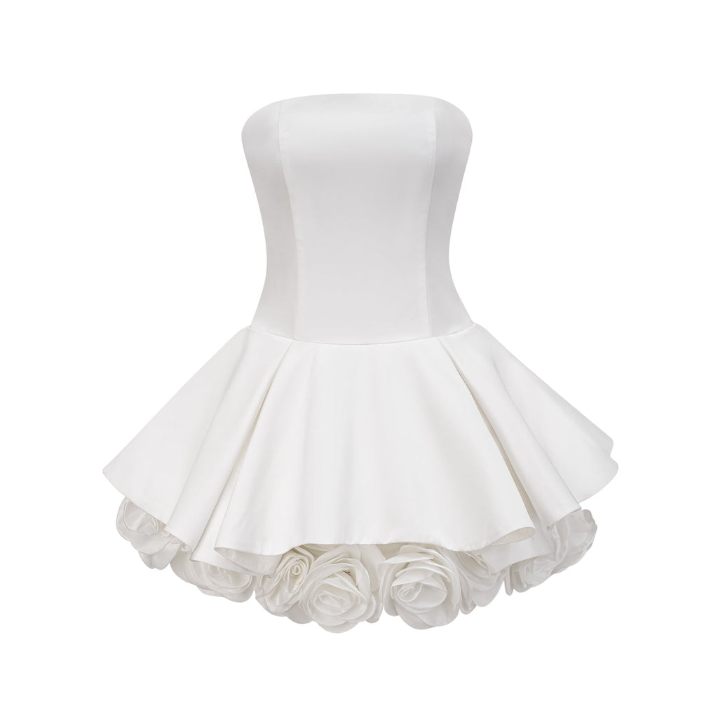 Lucie White Petal-Layered Strapless Corset Mini Dress Flowering Girl