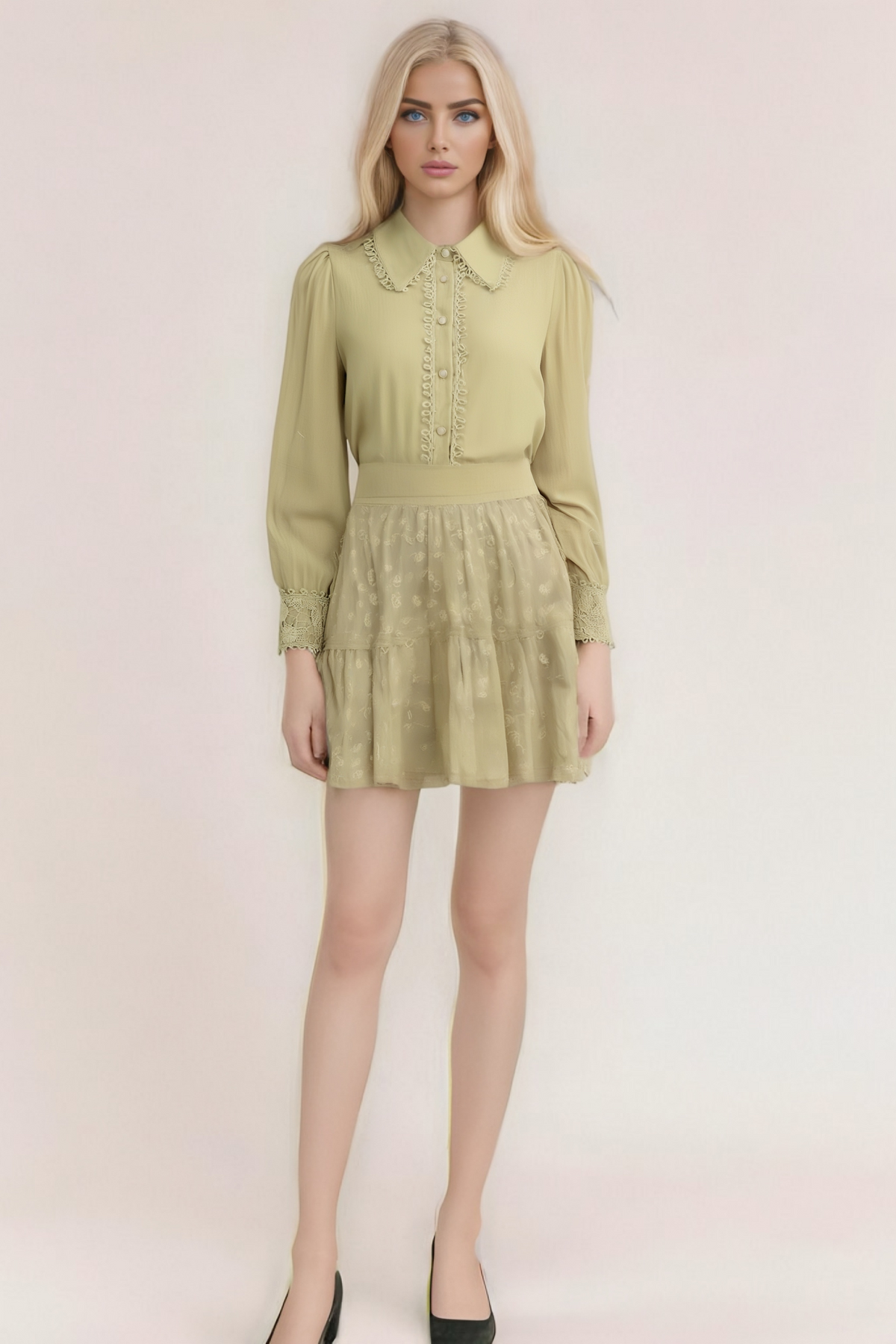 Hélène Floral Embroidered Shirt & Skirt Matching Set Flowering Girl