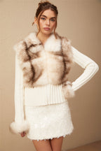 Laetiecia Faux-Fur Ribbed-Knit Jacket Flowering Girl