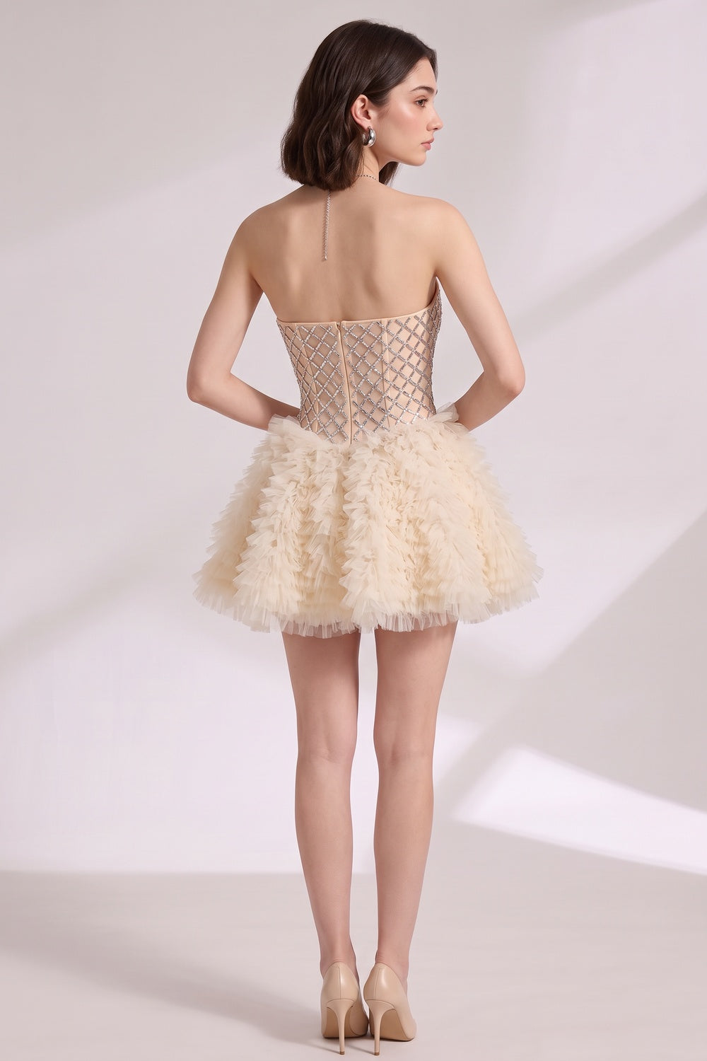Champagne Tulle Fit-And-Flare Mini Dress Flowering Girl