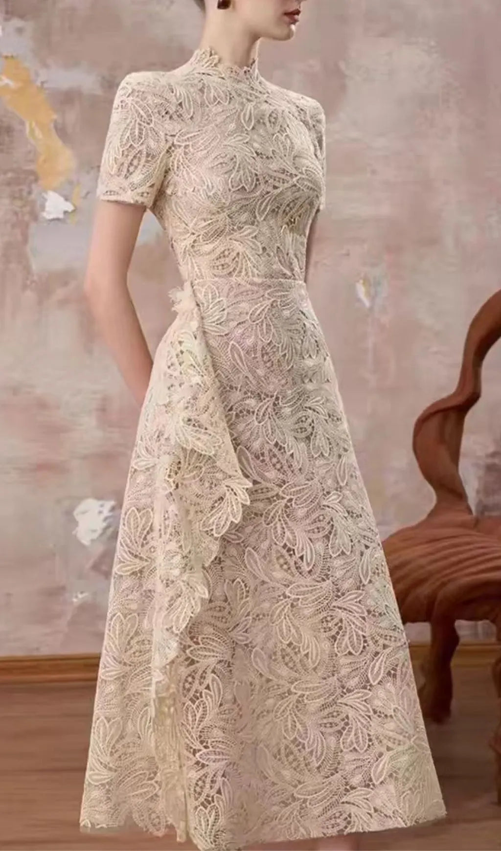 Lillyana Lace Short Sleeve Midi Dress Flowering Girl
