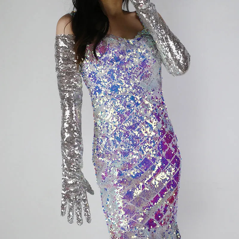 Bling Sequin Gloves Flowering Girl