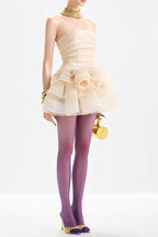 Coral Off-Shoulder Layer Trim Flower Mini Dress In Apricot Flowering Girl