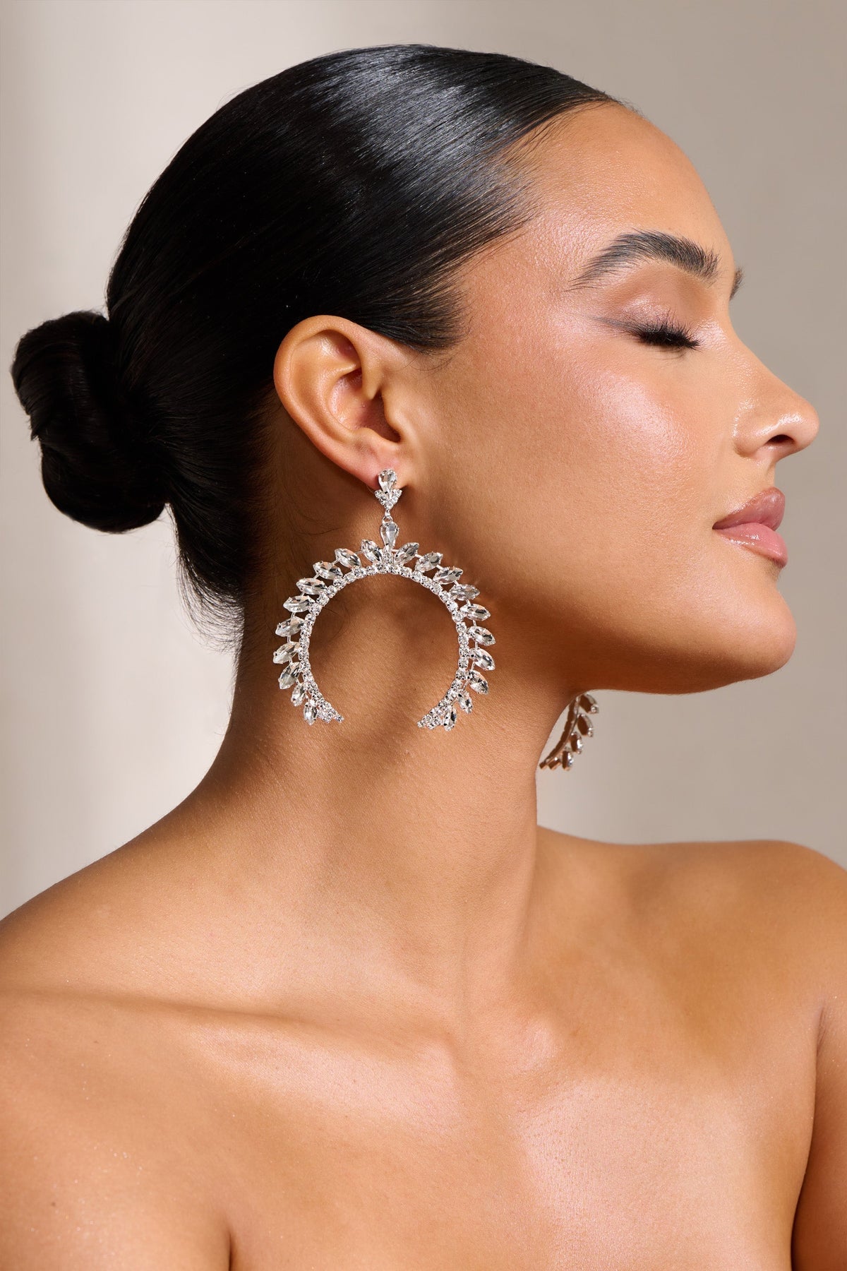 Silver Crystal Arched Shape Drop Earrings Flowering Girl