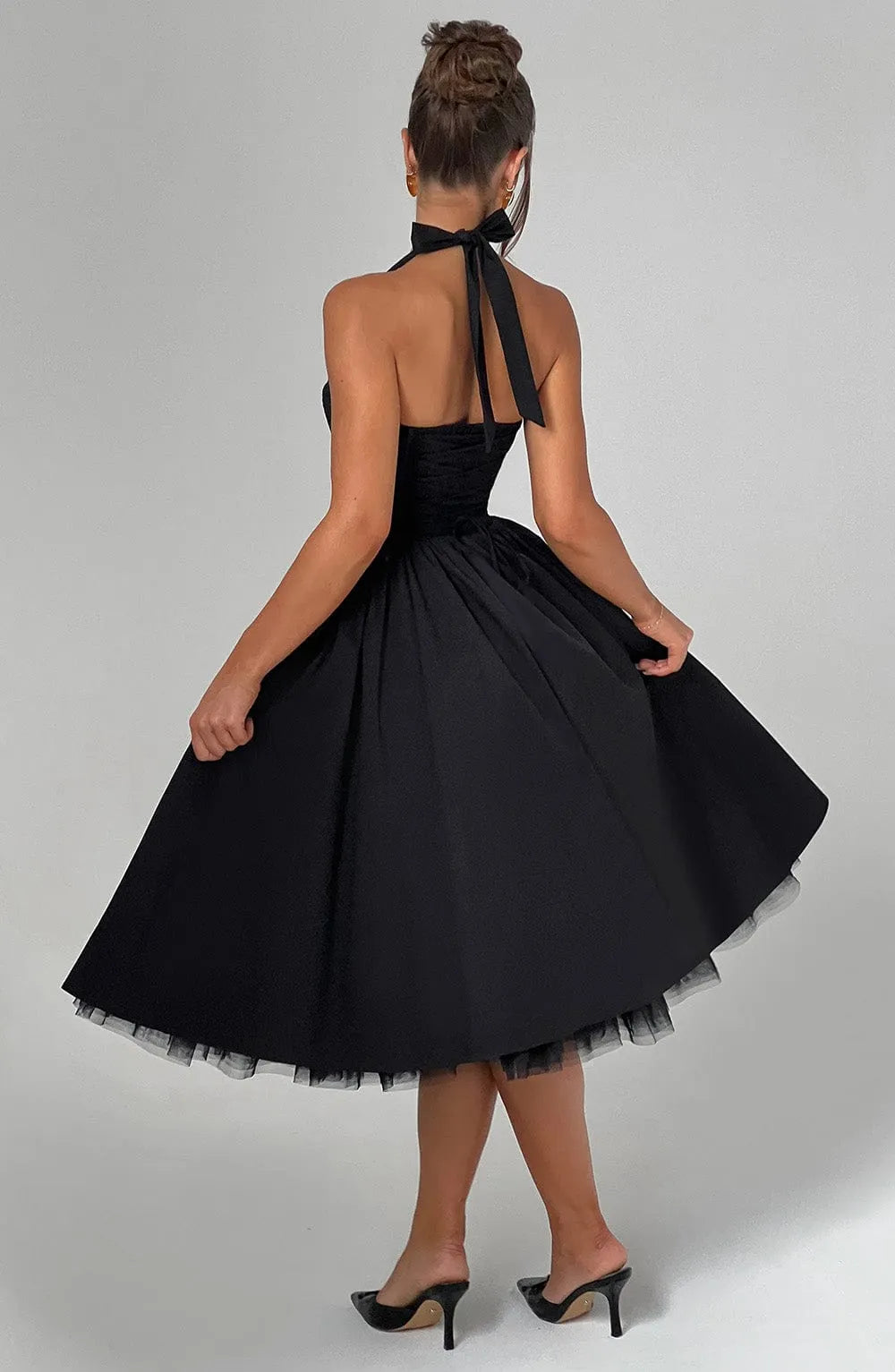 Cressida Midi Dress - Black Flowering Girl