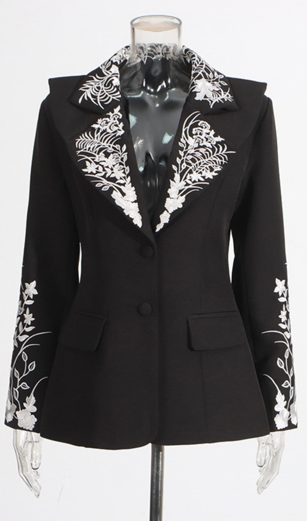 Esben Black Flower Embroidery Blazer Flowering Girl