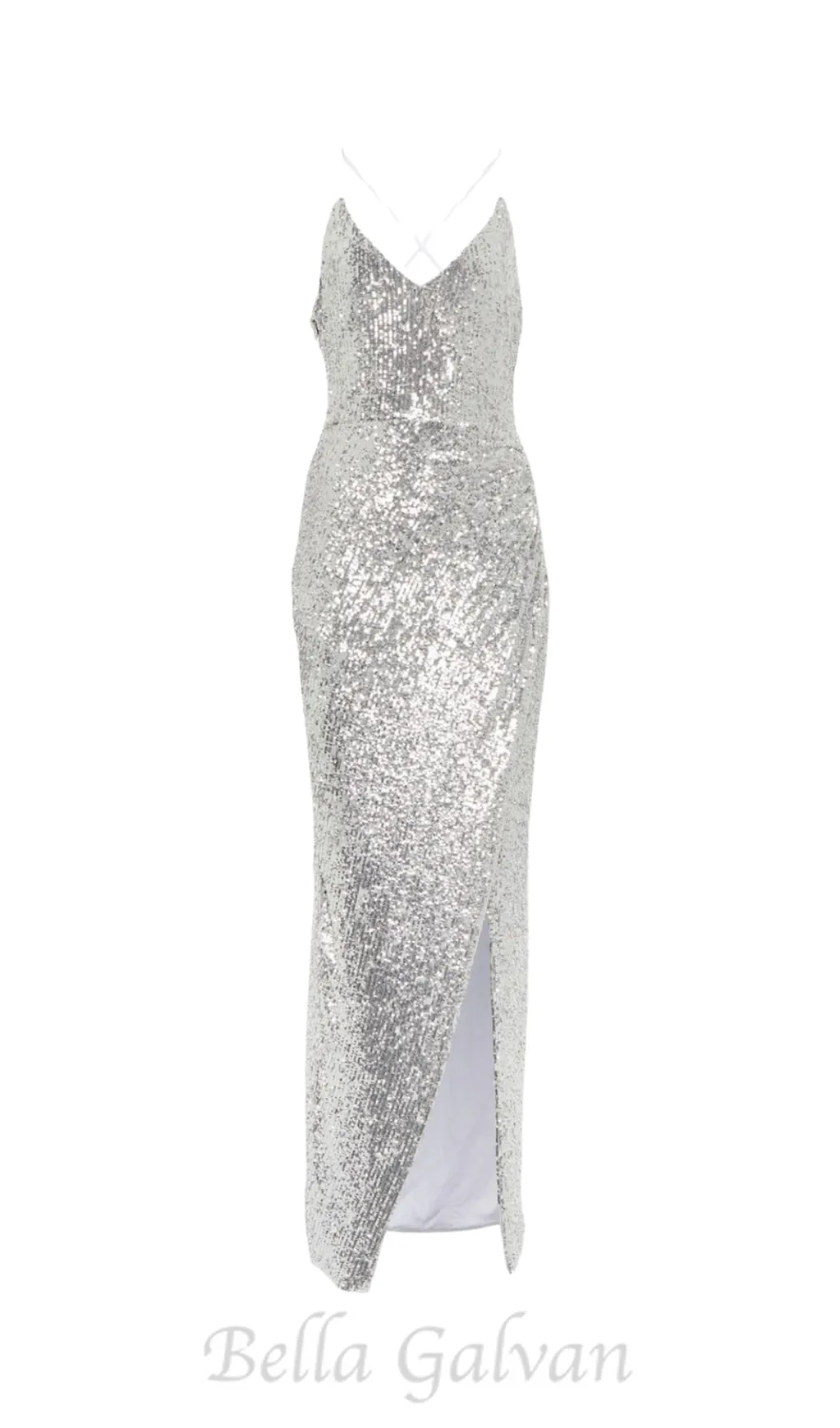 Sequin strap midi dress in silver Flowering Girl