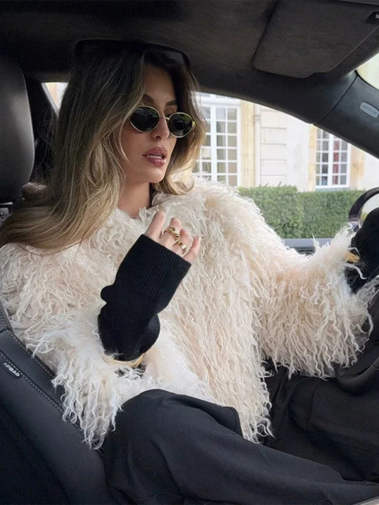 Michaelia Fur Lapel Jacket In White Flowering Girl