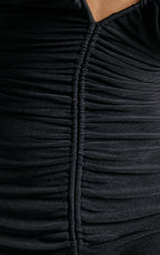 v-Neckline Pleated Bodycon Maxi Dress In Black Flowering Girl