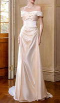 Kaur White Satin Off-Shoulder Wedding Dress Flowering Girl
