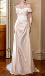 Kaur White Satin Off-Shoulder Wedding Dress Flowering Girl