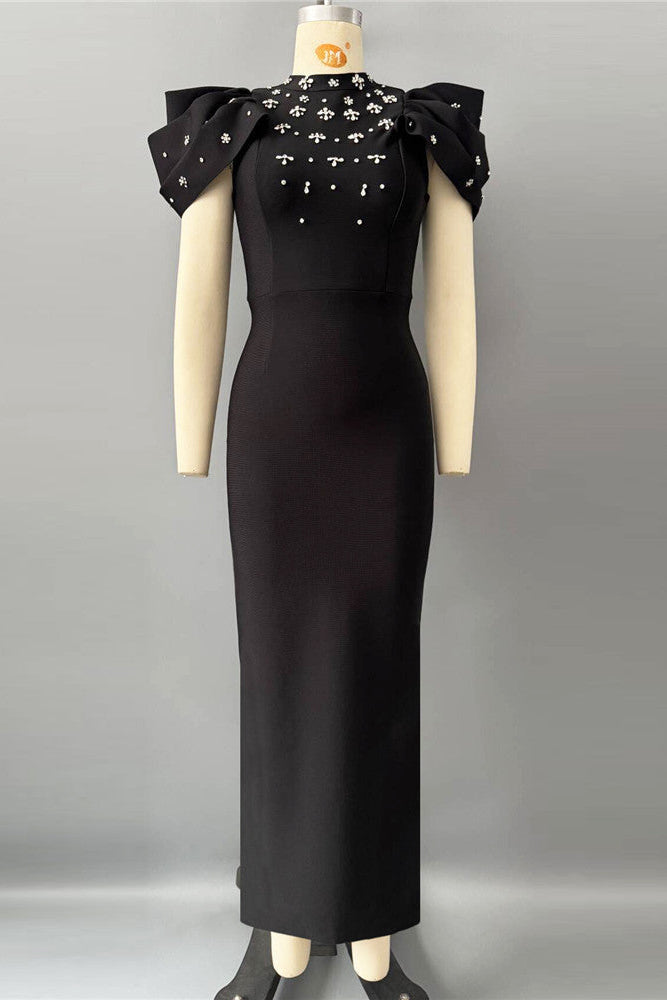 Roxanne Crystal-Embellished Crepe Bodycon Gown In Black Flowering Girl