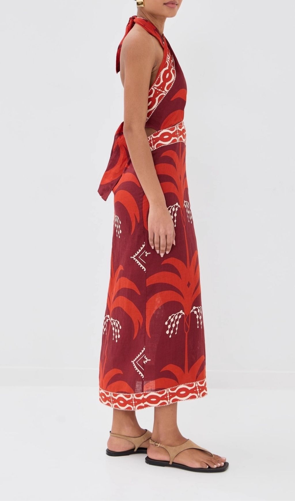 Lakin Red Printed Backless Maxi Dress Flowering Girl