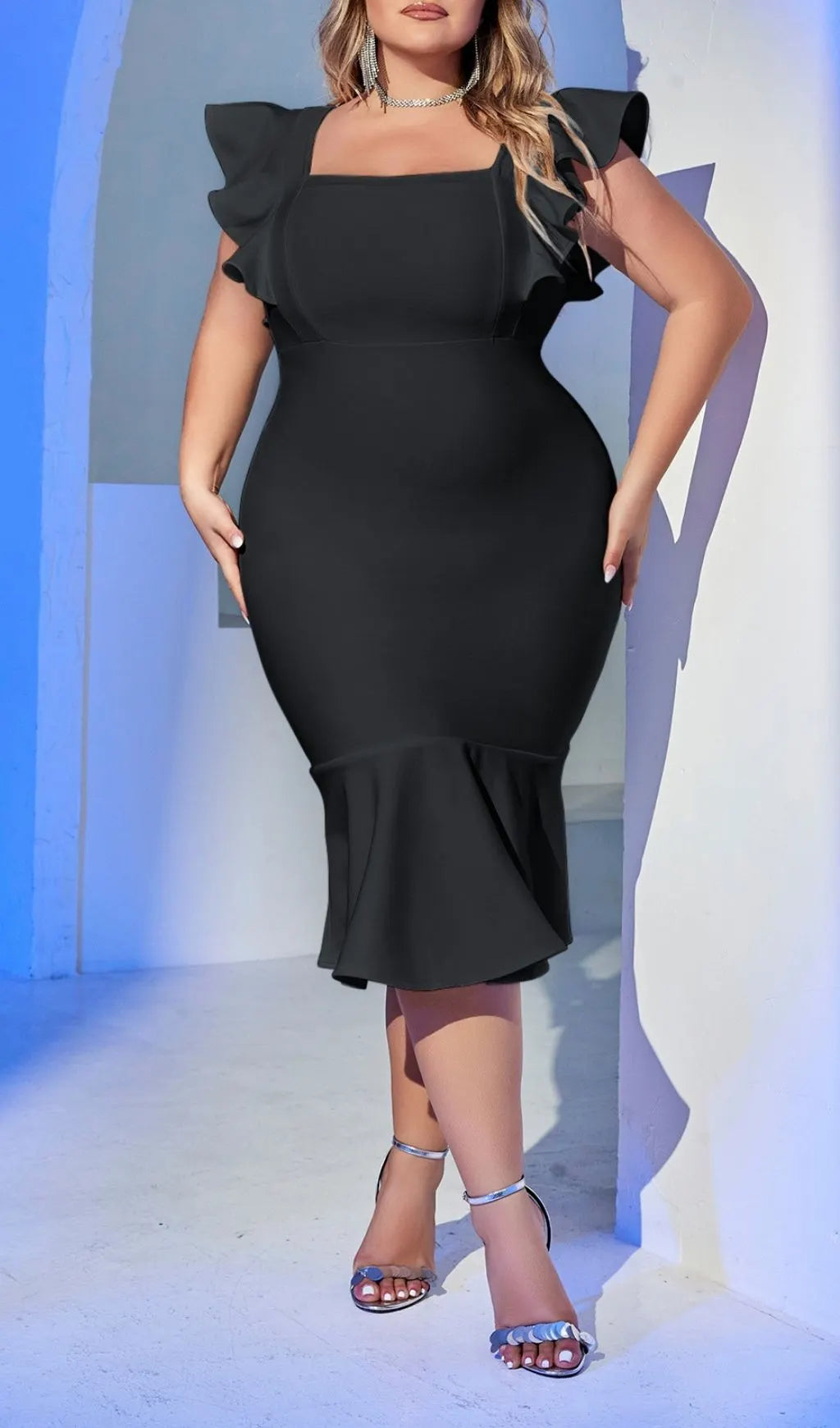 Laquinta Black Plus Size Bandage Midi Dress Flowering Girl