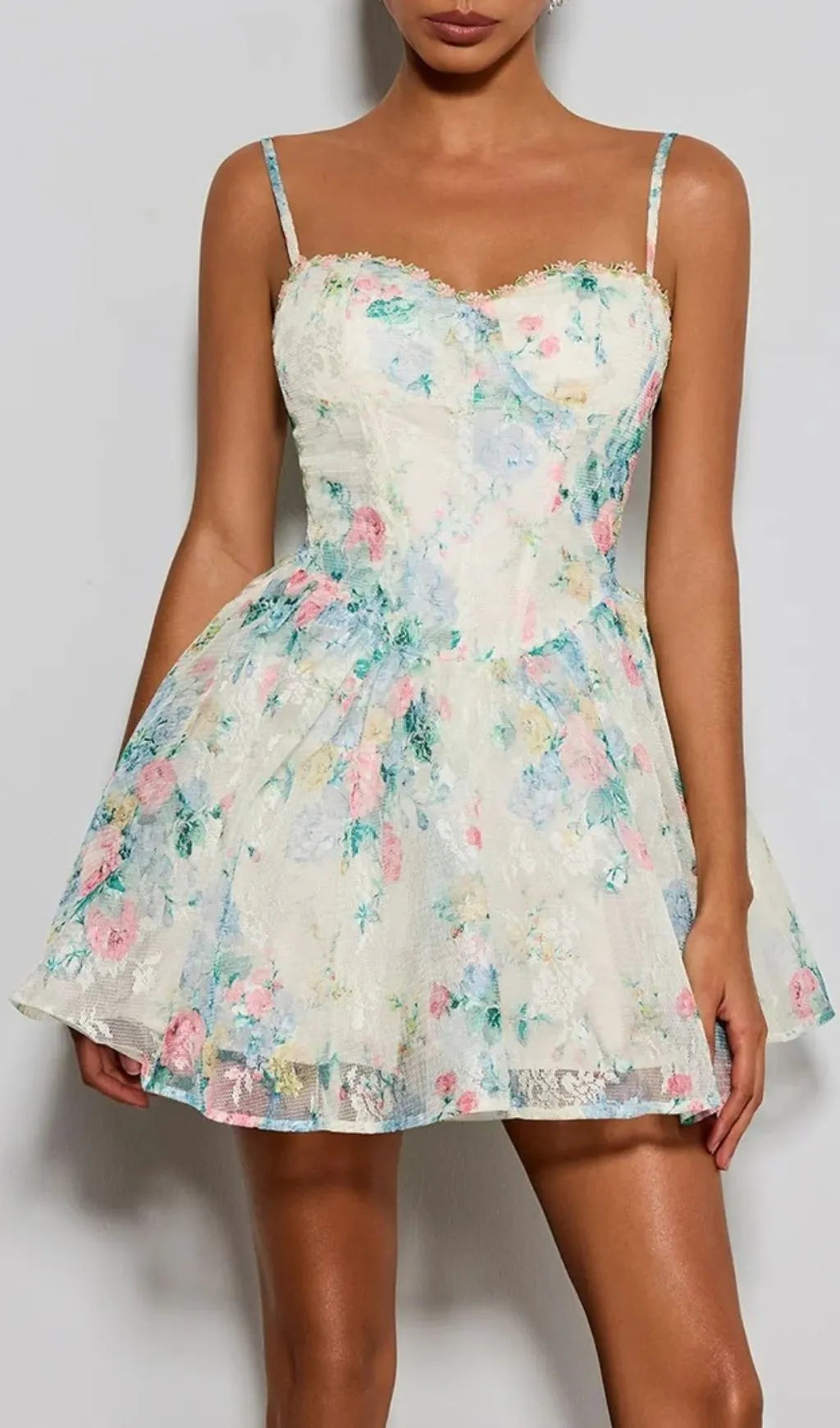 Estera Spaghetti Floral Printed Mini Dress Flowering Girl