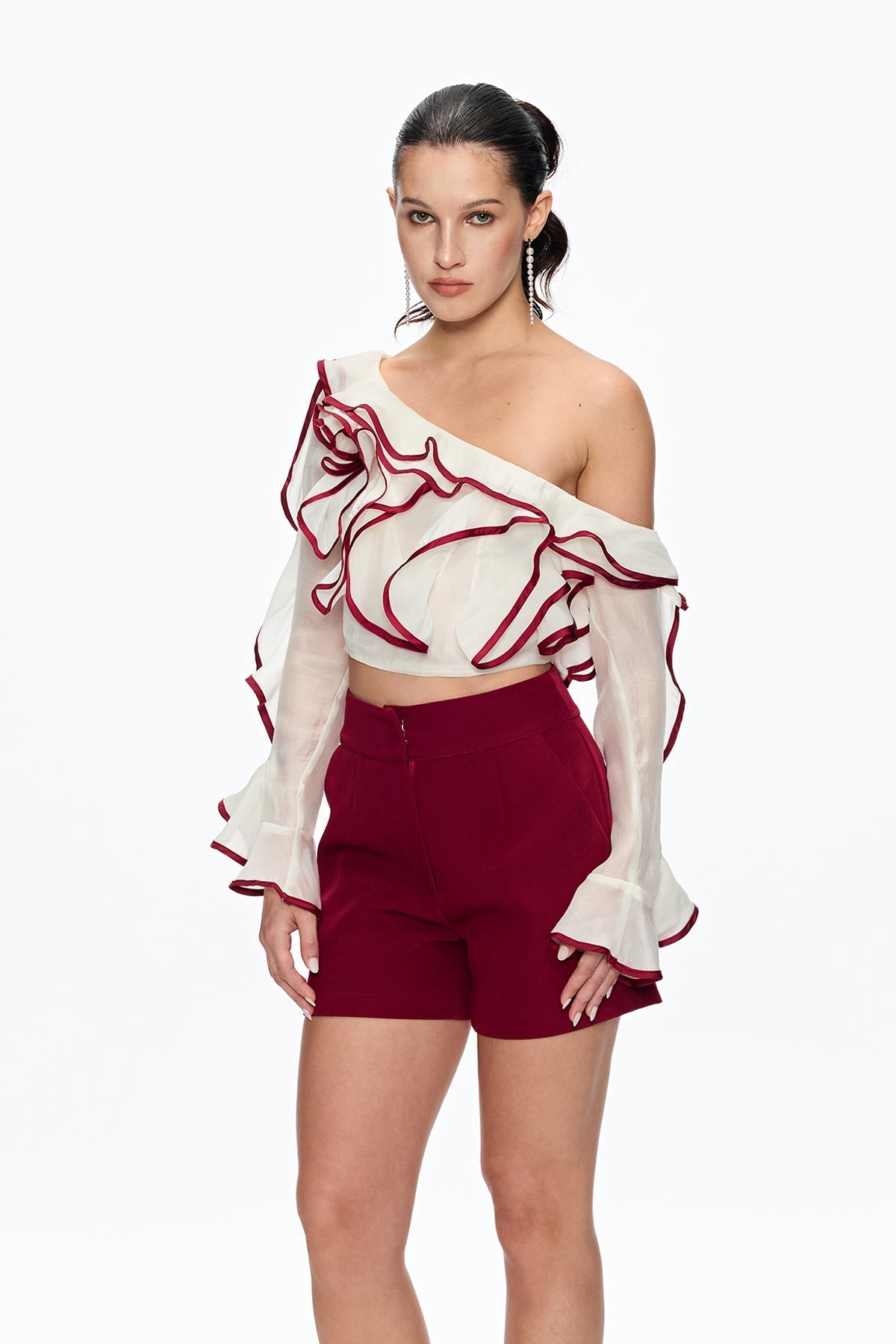 Camille Single Shoulder Ruffle Pants Set Flowering Girl
