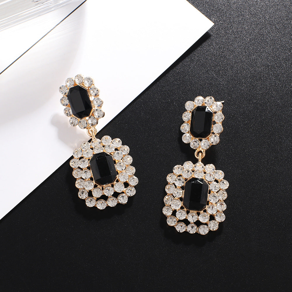 Ayuka Black Rhinestone Gem Drop Earrings Flowering Girl