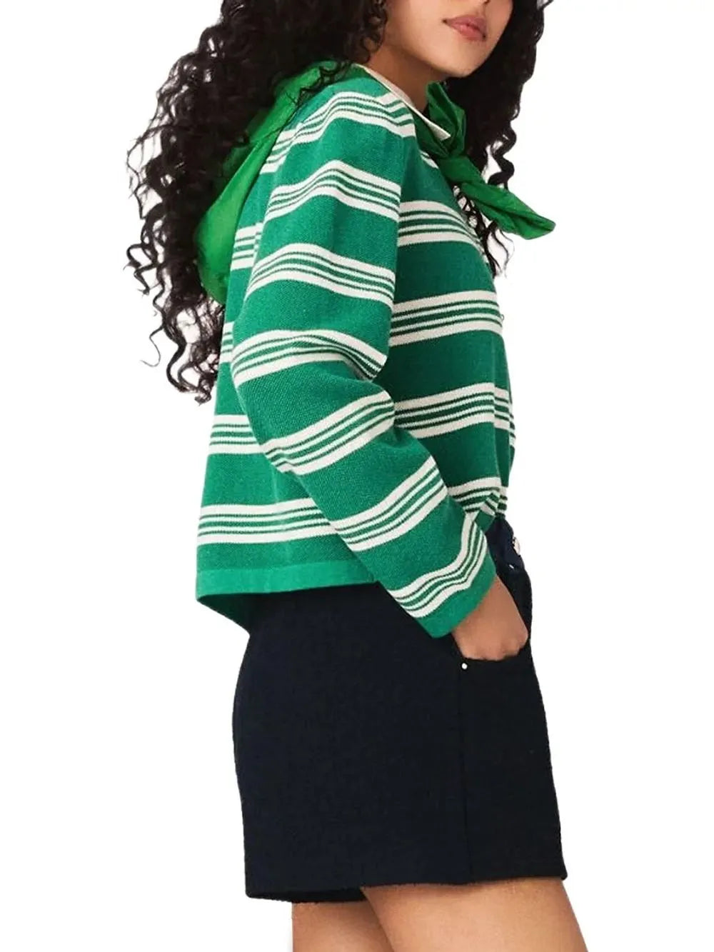 Cropped Striped Polo Sweater Flowering Girl