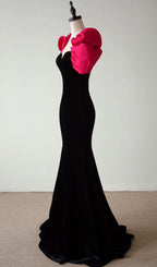 Red Puff Sleeve Black Maxi Dress Flowering Girl