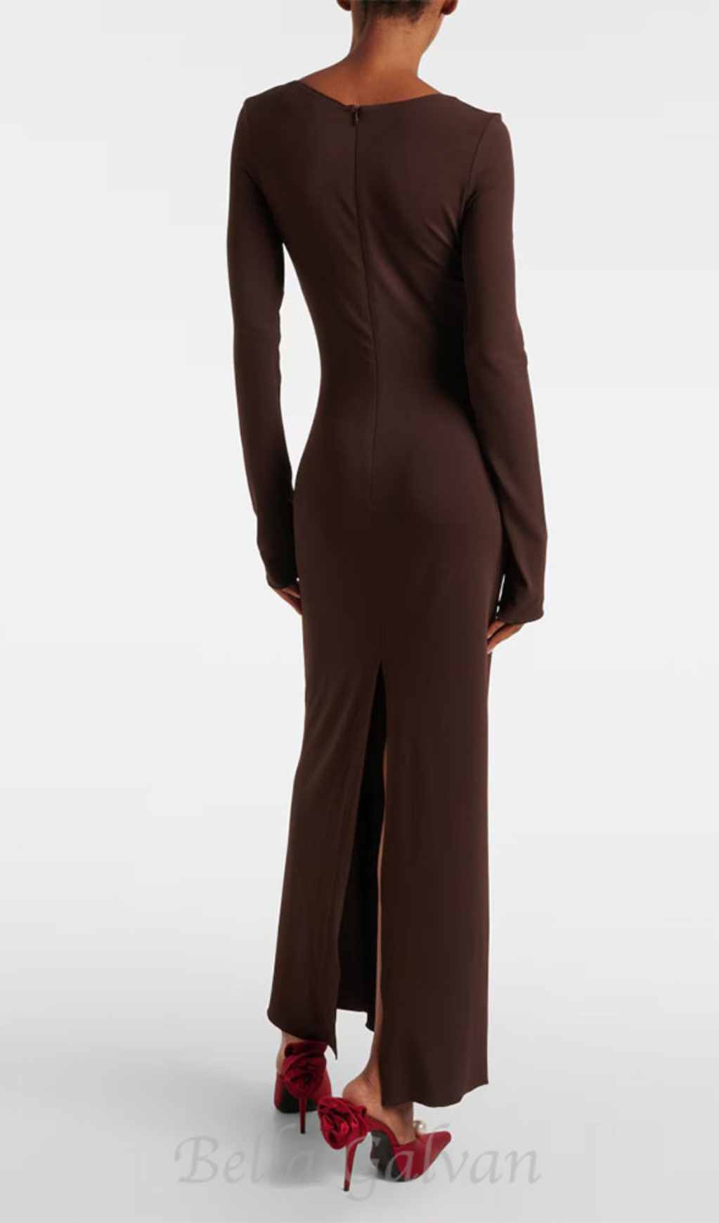 Floral-appliqué jersey maxi dress in brown Flowering Girl