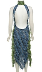 Halterneck Backless Hollow Midi Dress In Green Flowering Girl