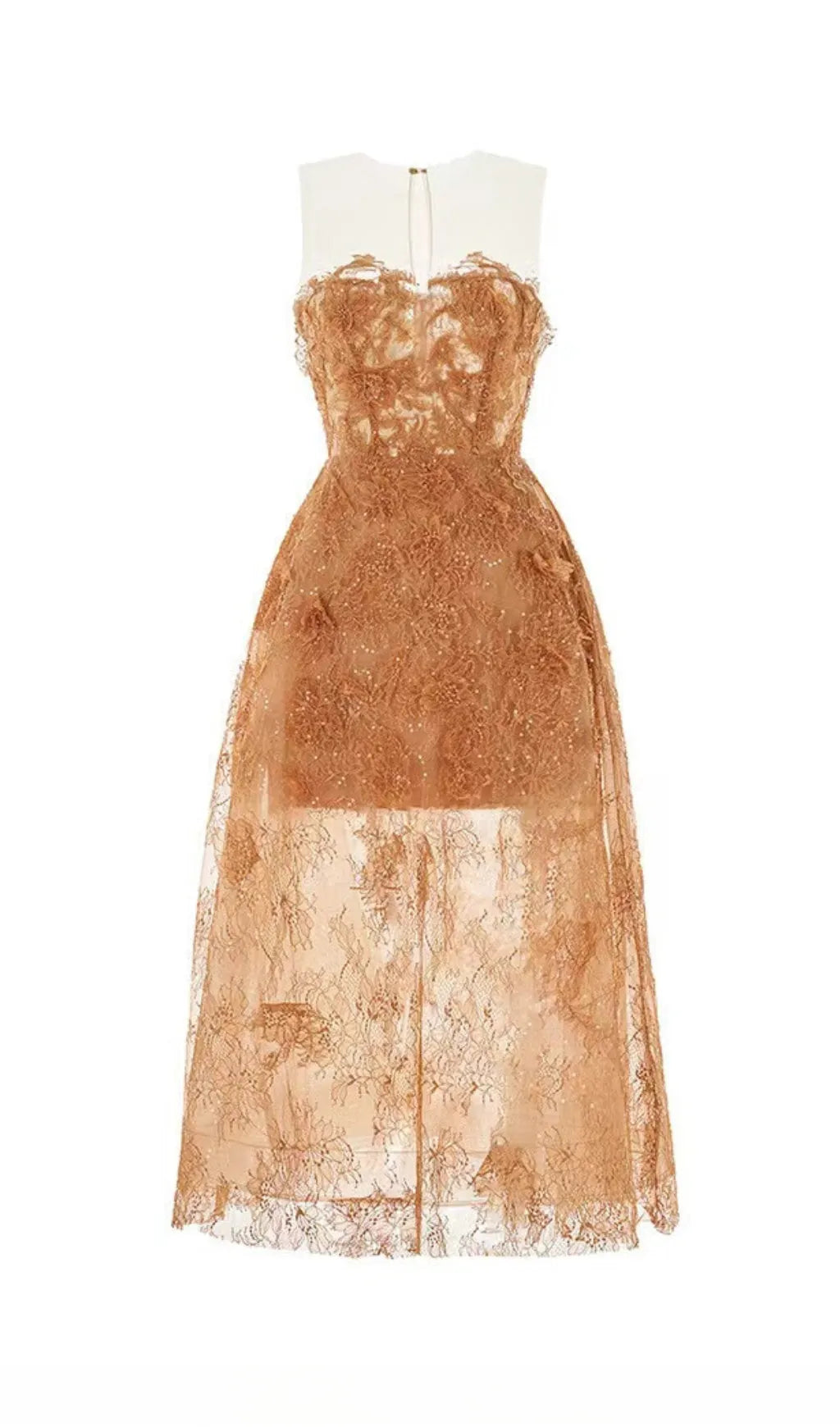 CARAMEL FLORAL LACE EMBROIDER MIDI DRESS Flowering Girl