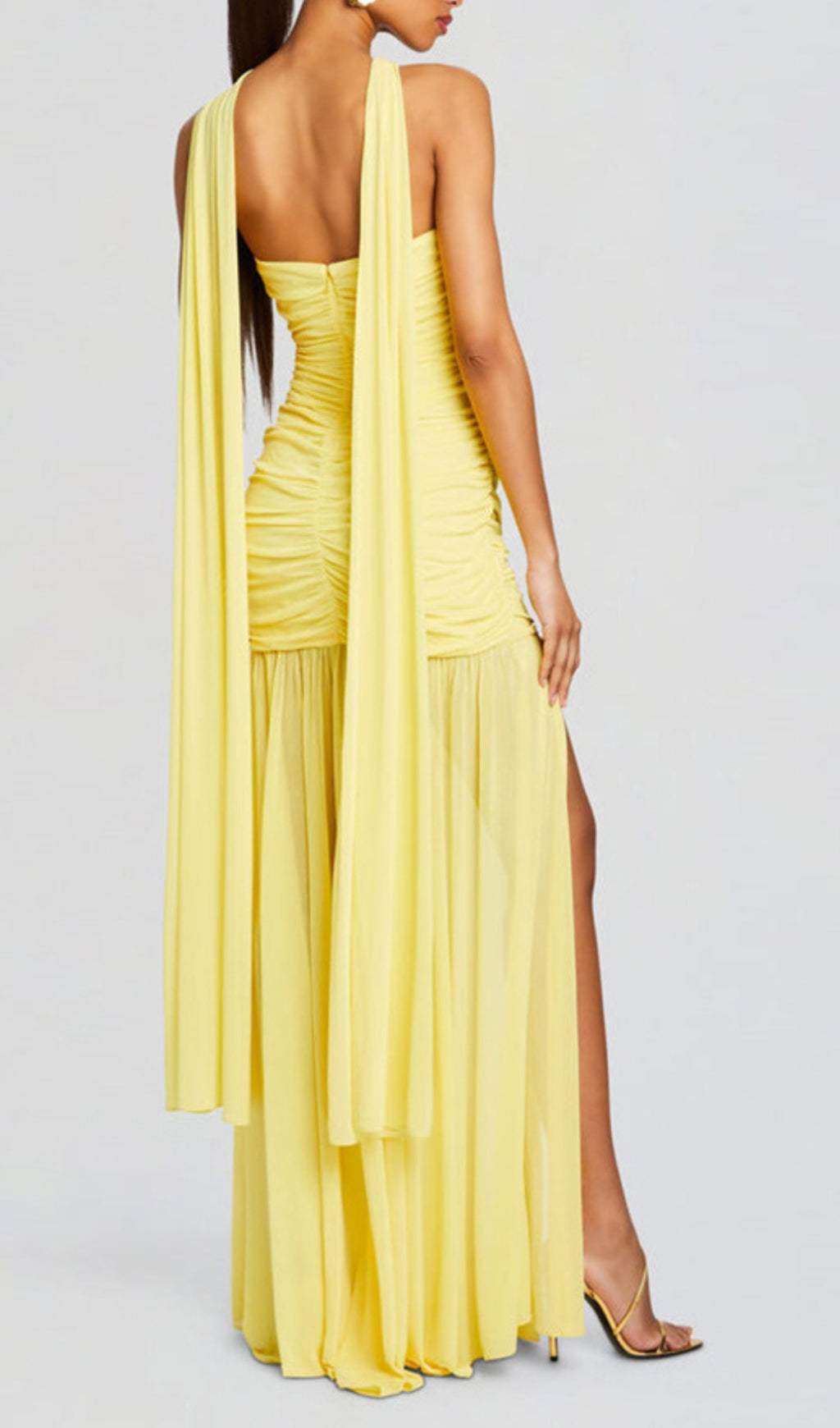 Bryony Yellow Halter Ruched Maxi Dress Flowering Girl