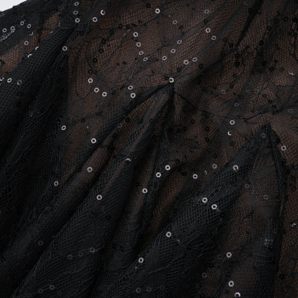 Black Sheer Lace High Neck Long Sleeve Tulle Mini Dress Flowering Girl