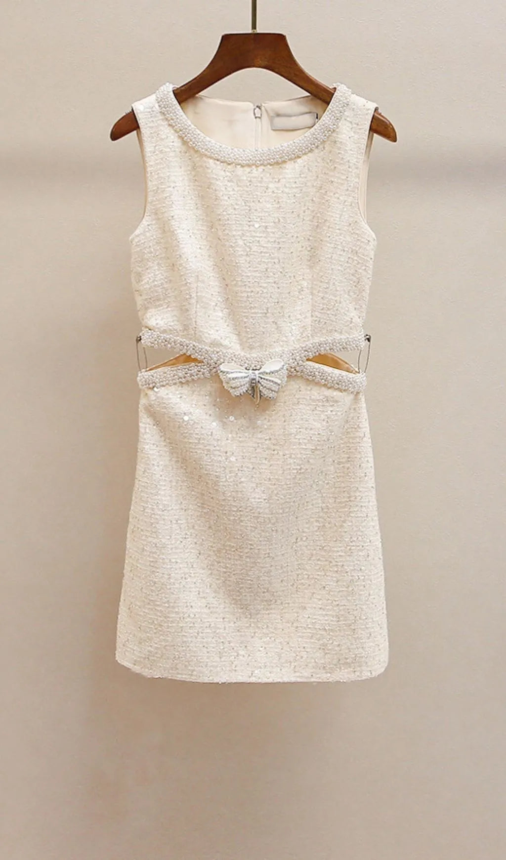 Cream Boucle Pearl Mini Dress Flowering Girl