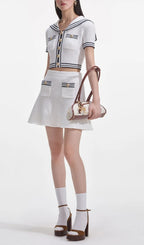 White Textured Knit Mini Skirt Flowering Girl