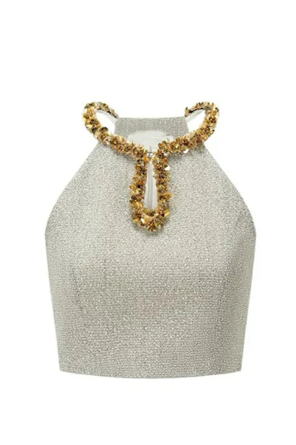 Evangeline Sequin Top In Apricot Flowering Girl