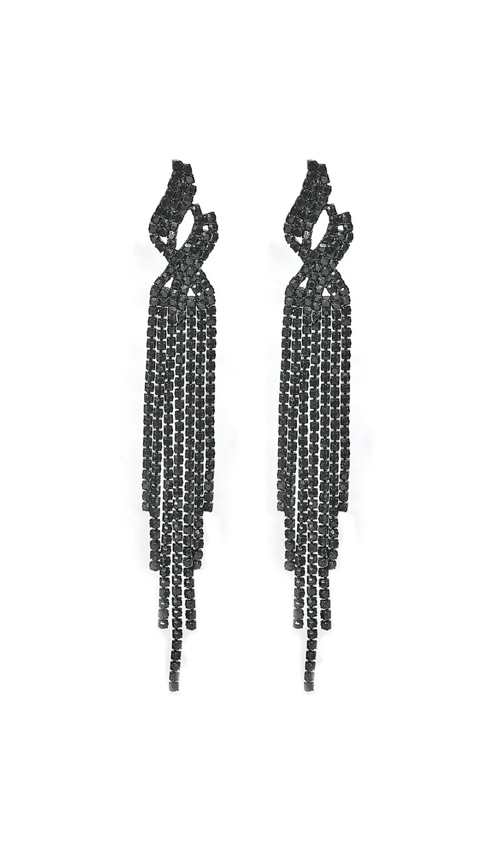 Dunya Black Rhinestone Tassel Earrings Flowering Girl