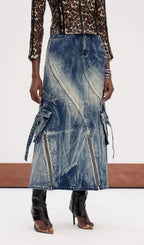 Jamie Deconstruct Bleached Denim Maxi Skirt Flowering Girl