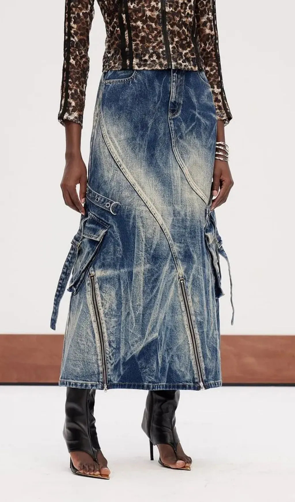 Jamie Deconstruct Bleached Denim Maxi Skirt Flowering Girl