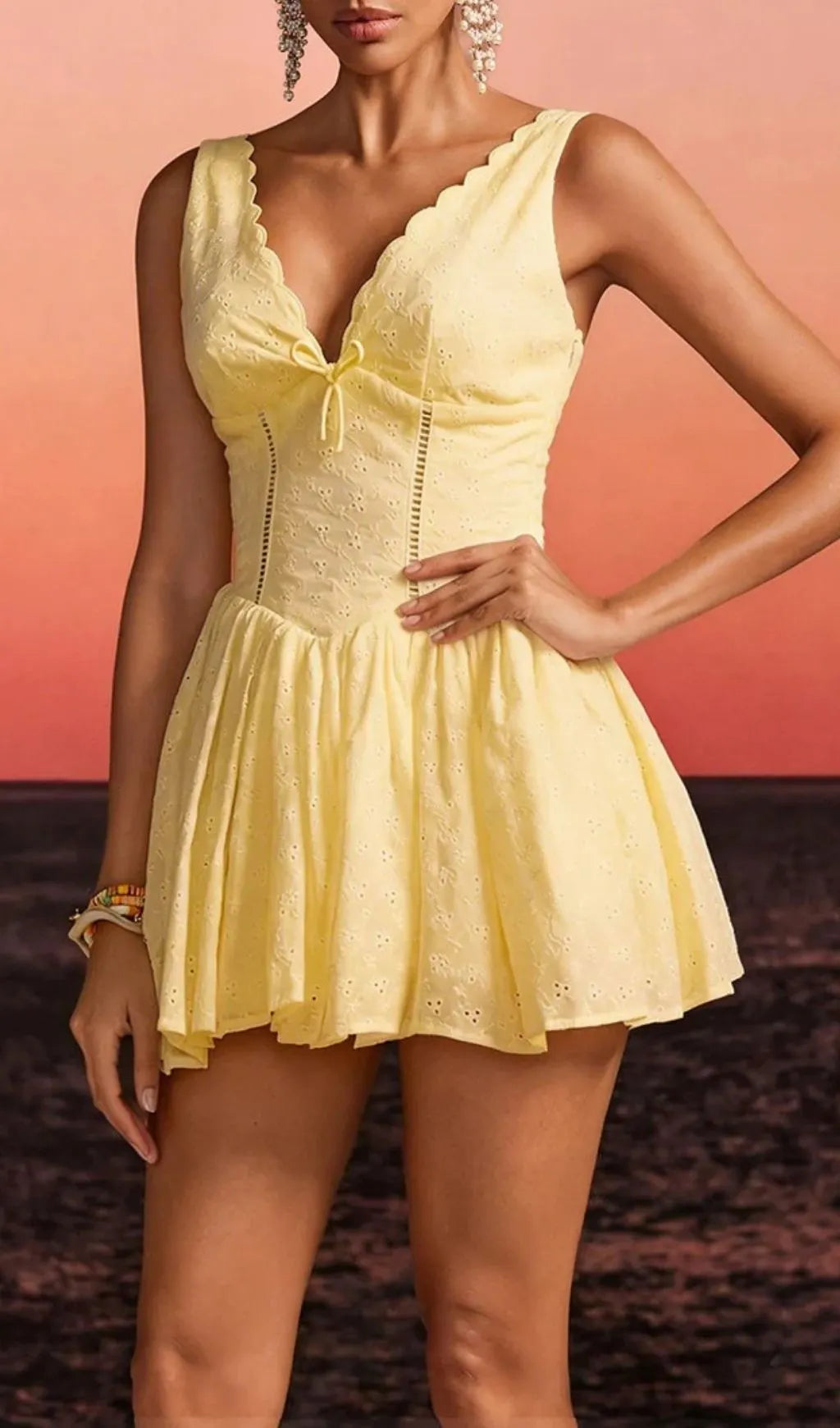 Firoth V Neck Floral Mini Dress In Yellow Flowering Girl