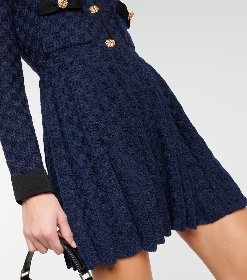 Navy Weave Knit Mini Dress Flowering Girl