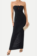 Strapless Rhinestone Rose Maxi Dress In Black Flowering Girl