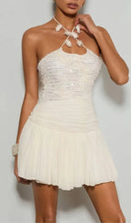 Brenvo Halterneck Sequin Ruched Mini Dress Flowering Girl