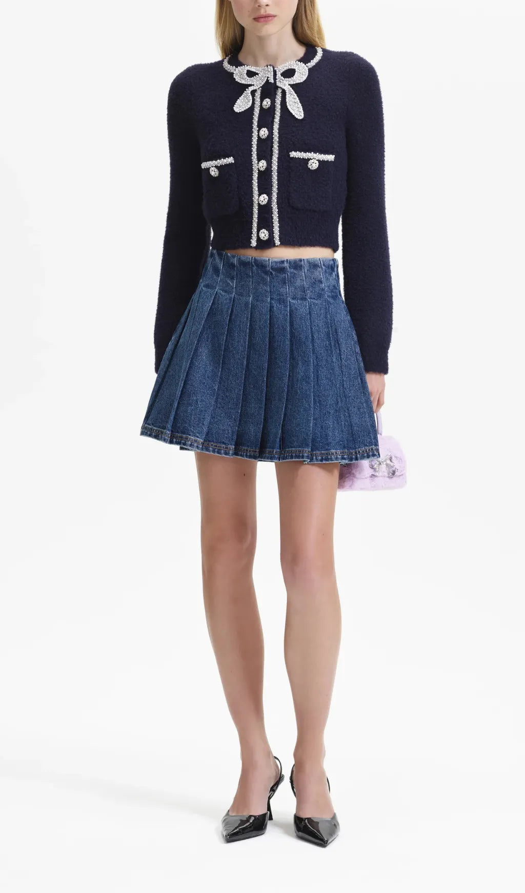 Navy Soft Knit Bow Cardigan Flowering Girl