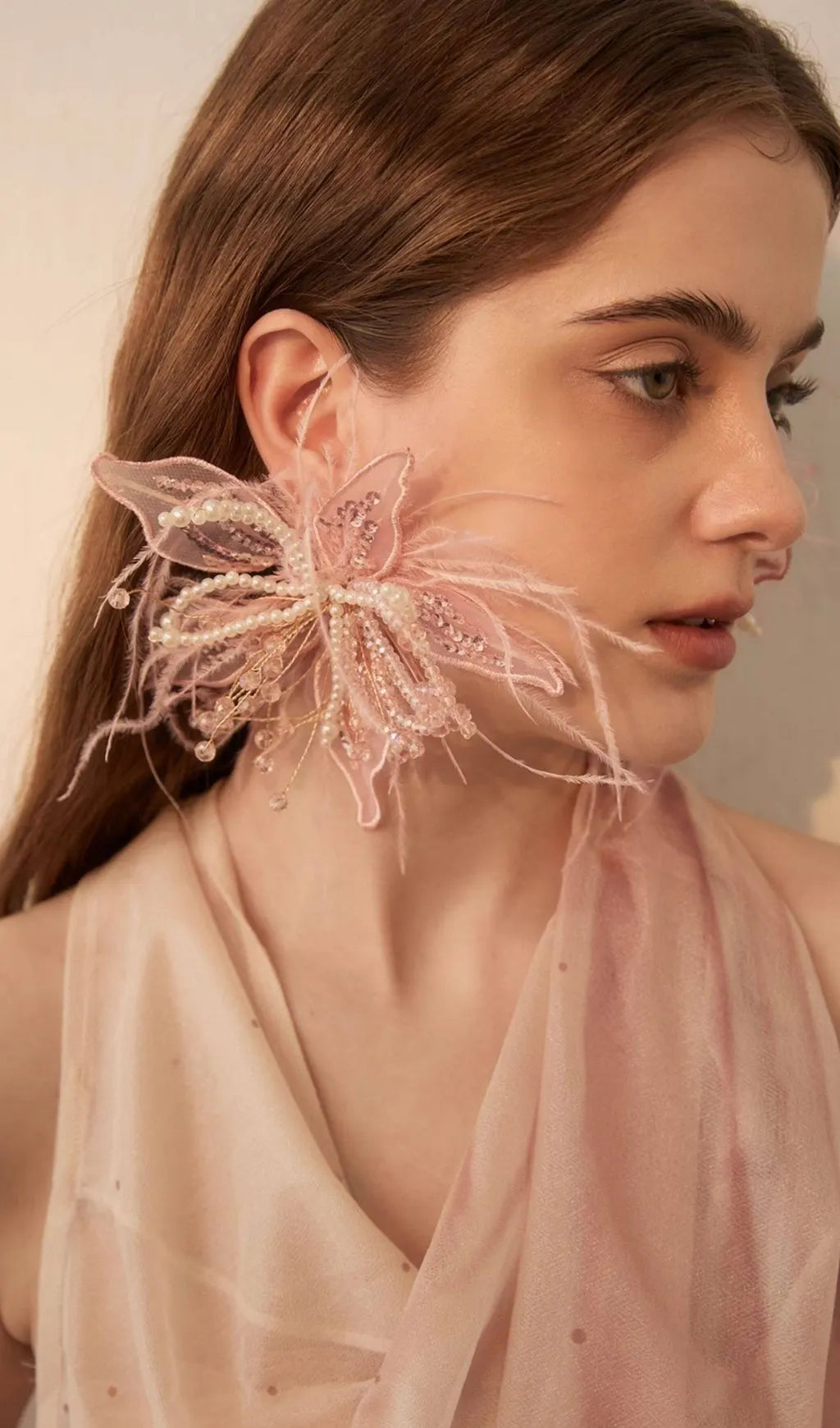 Leia Pink Feather Beaded Earrings Flowering Girl