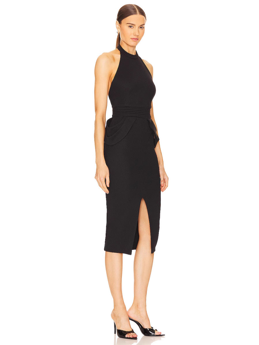 Rise Textured Halter Midi Dress in black Flowering Girl