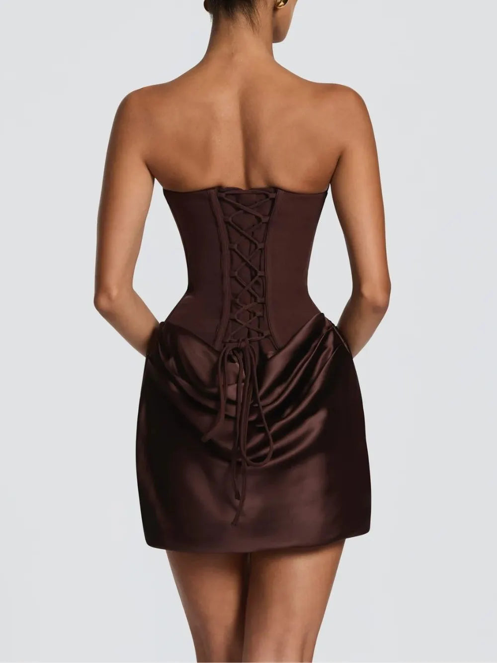 Malan Brown Strapless Ruched Mini Dress Flowering Girl