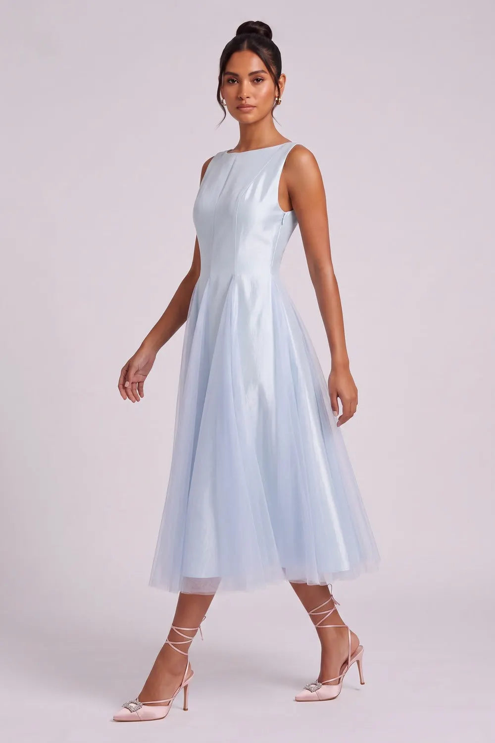 Light Blue Sleeveless Midi Dress Flowering Girl