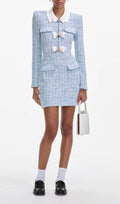 Blue Check Collared Knit Mini Dress Flowering Girl