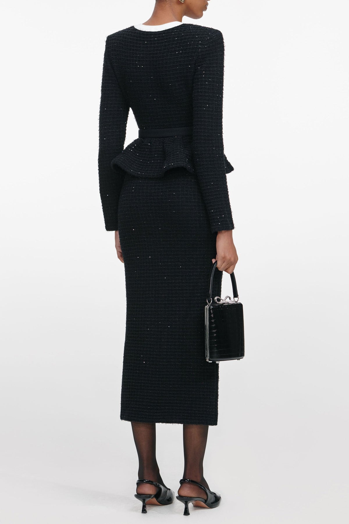 Vicky Black Floral Textured Knit Midi Dress Flowering Girl