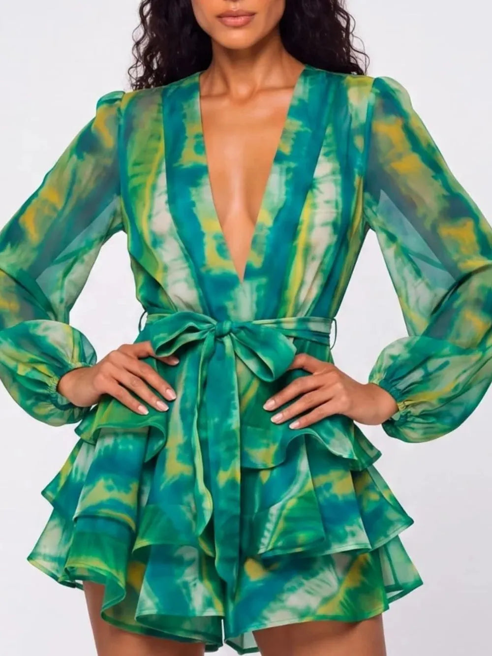 Kormian V Neck Ruffle Mini Dress Flowering Girl