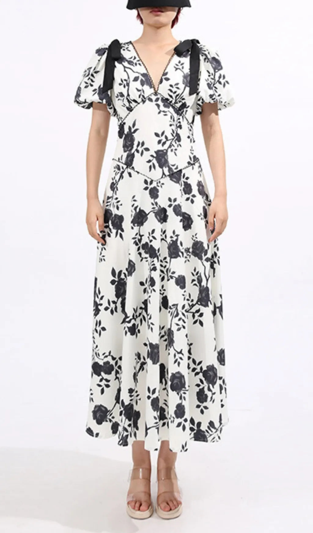 Filip Flower Printed V-Neck Midi Dress Flowering Girl
