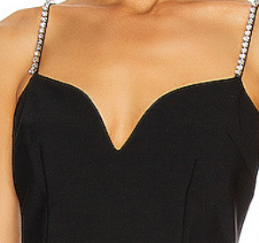 Black Structured Stretch Woven Bodycon Mini Dress with Rhinestone Fringe Flowering Girl